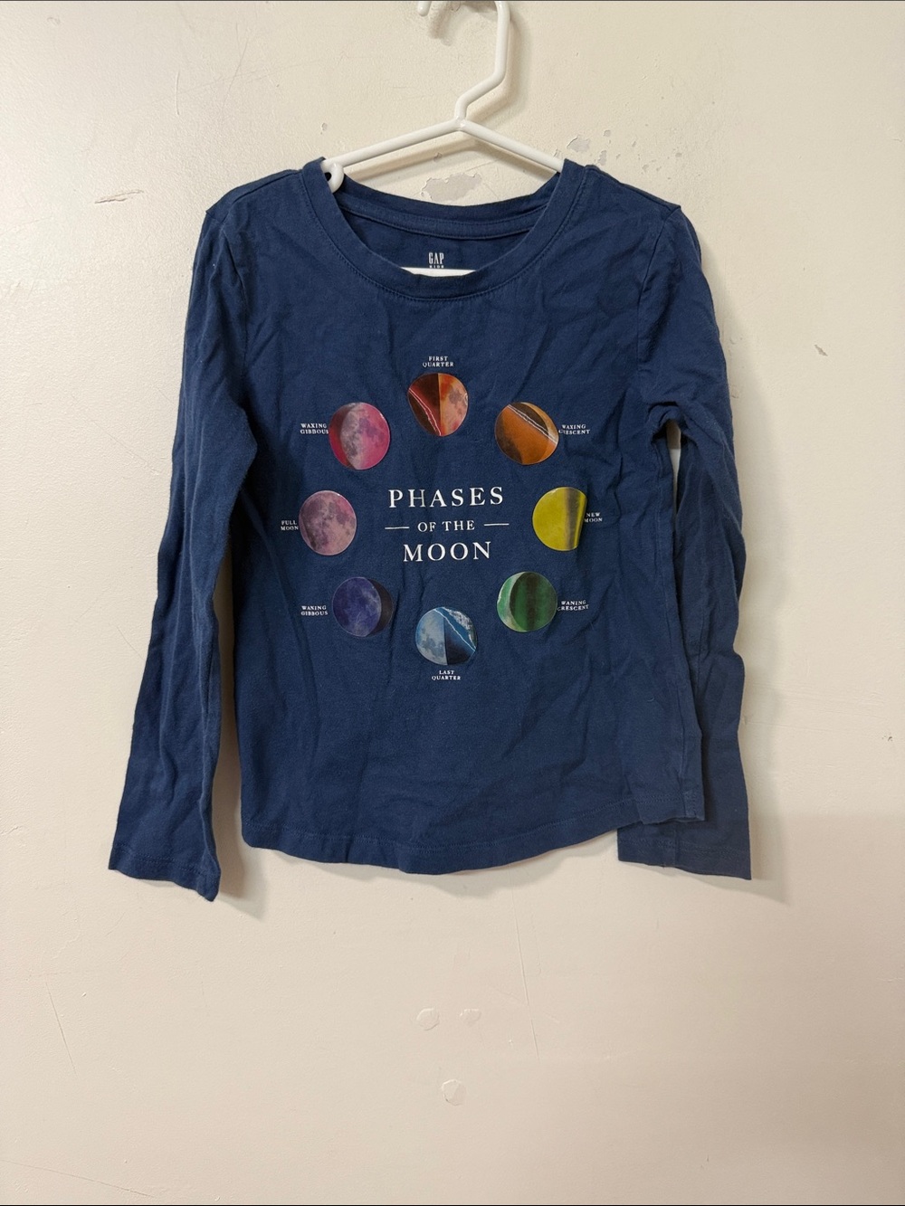 GAP Navy Long Sleeve Tee with Colorful Moon Phases Graphic